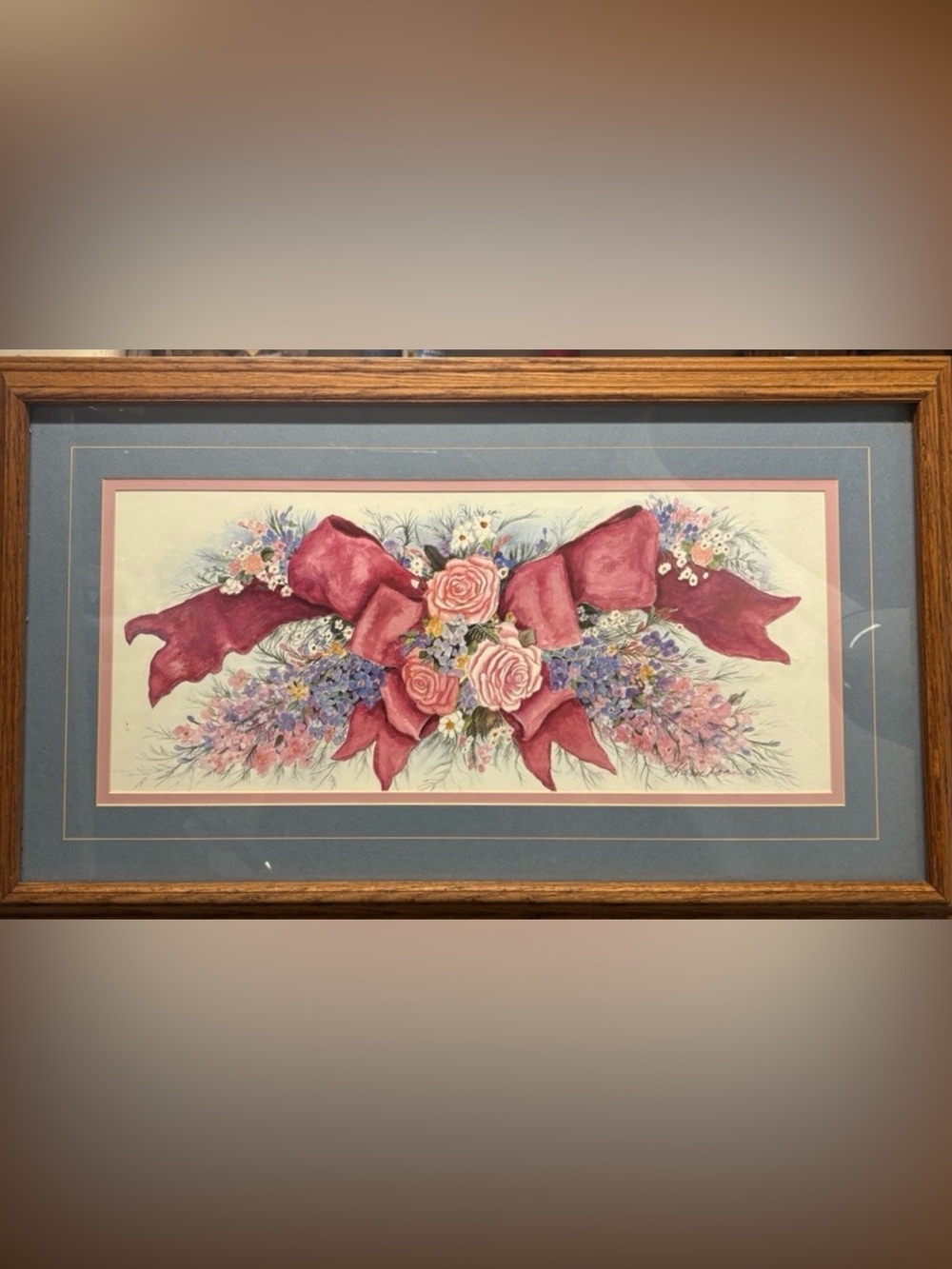 Pink Ribbon Floral Bouquet Framed Print